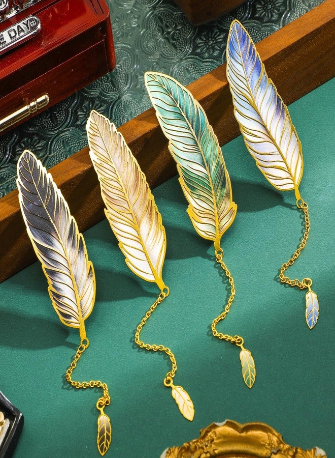 emmoolife 4 Pieces Metal Feather Bookmarks with Chain, Birthday Gifts Book Mark Bookmarks for Book Lovers Writers Readers Children Teens Men Women Adults Teacher - Image 1