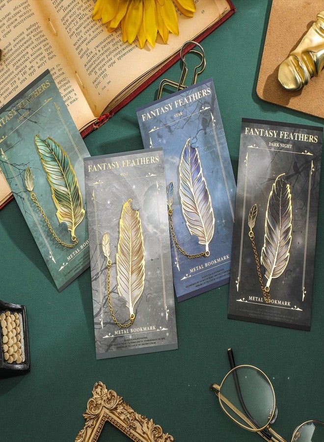 emmoolife 4 Pieces Metal Feather Bookmarks with Chain, Birthday Gifts Book Mark Bookmarks for Book Lovers Writers Readers Children Teens Men Women Adults Teacher - Image 2