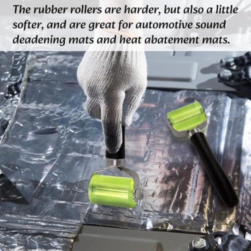 Automotive soundproofing application: aluminum roller set in black with precision bearings for seamless installation of insulation mats and adhesives - Image 4