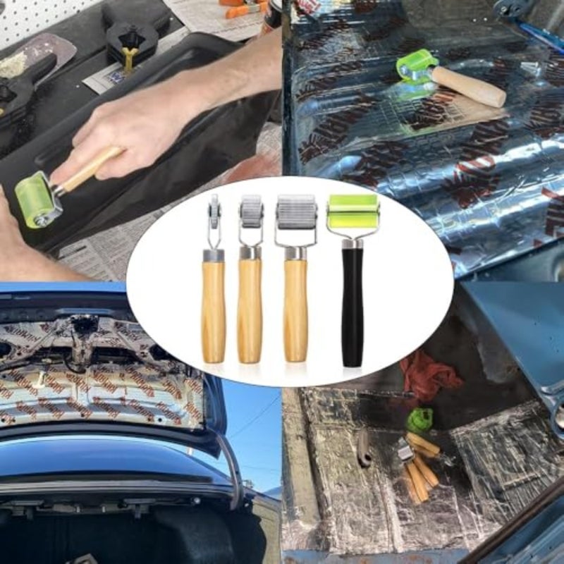Automotive soundproofing application: aluminum roller set in black with precision bearings for seamless installation of insulation mats and adhesives - Image 2