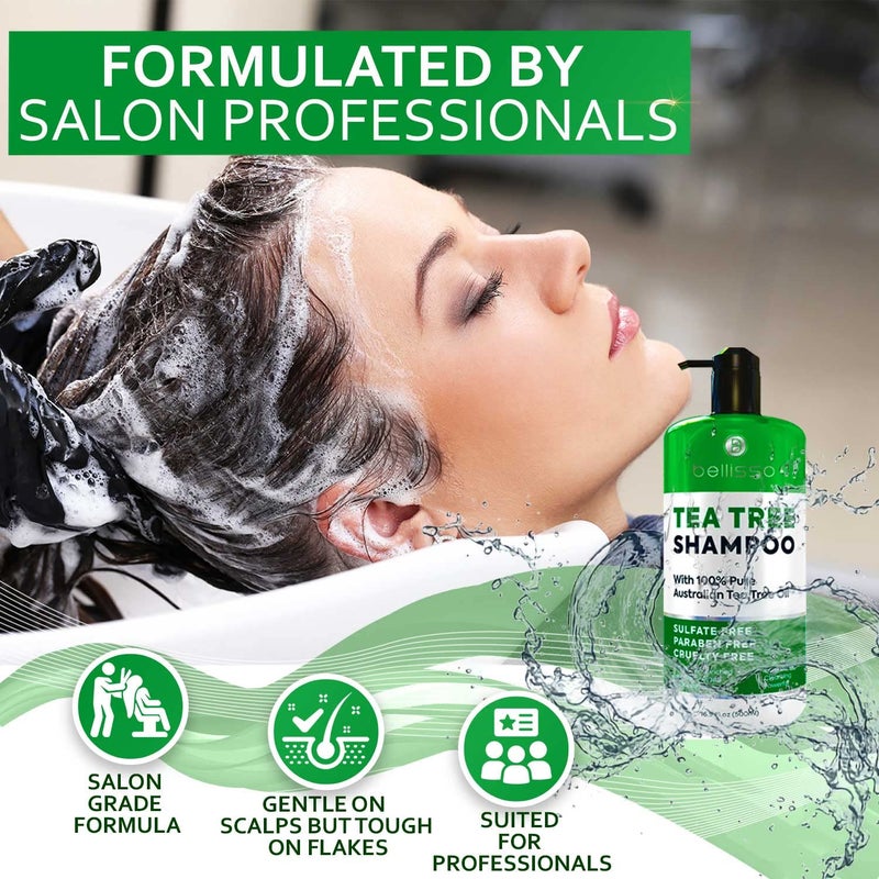 BELLISSO Tea Tree Oil Shampoo - Sulfate and Paraben Free with Collagen Keratin - Ideal for Women and Men with Oily Hair and Scalp Buildup - Anti Dandruff Treatment for Itchy, Dry Scalps â€“ Salon Grade Products - Image 4