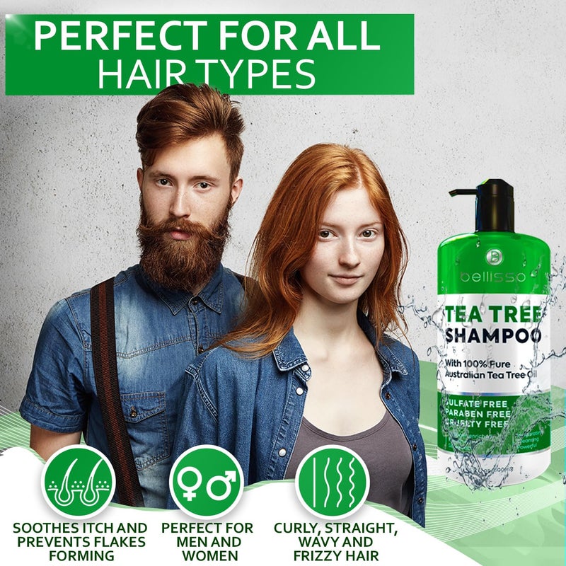 BELLISSO Tea Tree Oil Shampoo - Sulfate and Paraben Free with Collagen Keratin - Ideal for Women and Men with Oily Hair and Scalp Buildup - Anti Dandruff Treatment for Itchy, Dry Scalps â€“ Salon Grade Products - Image 5