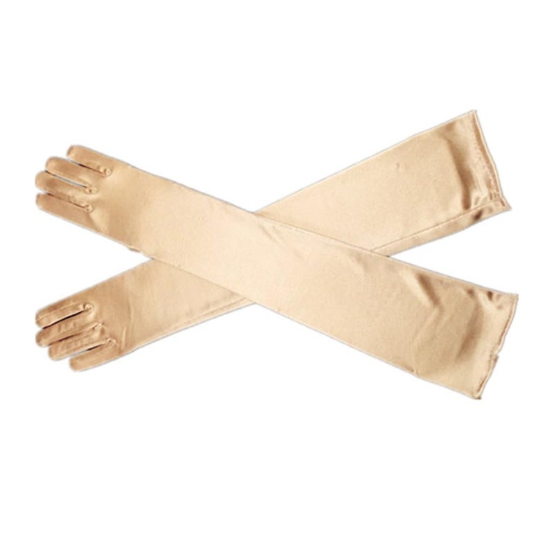 DreamHigh Women's Party Wedding 21" Long Satin Finger Gloves Champagne - Image 3