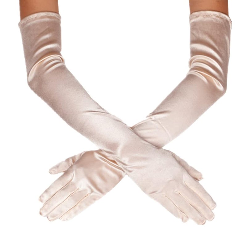DreamHigh Women's Party Wedding 21" Long Satin Finger Gloves Champagne - Image 1