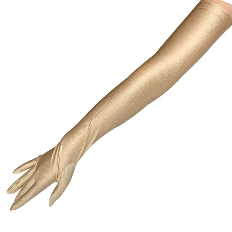 DreamHigh Women's Party Wedding 21" Long Satin Finger Gloves Champagne - Image 4