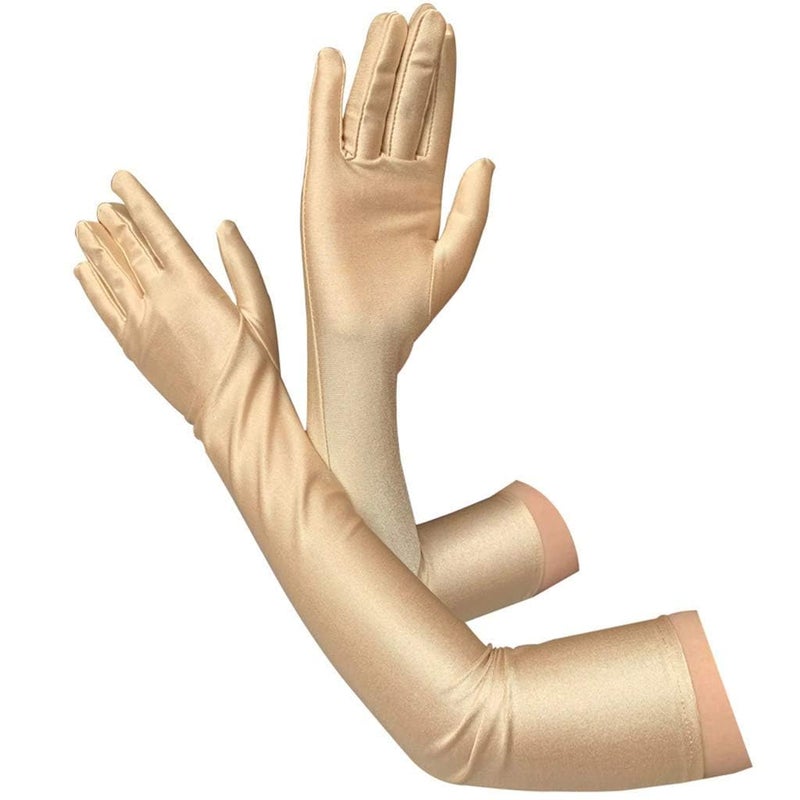 DreamHigh Women's Party Wedding 21" Long Satin Finger Gloves Champagne - Image 5