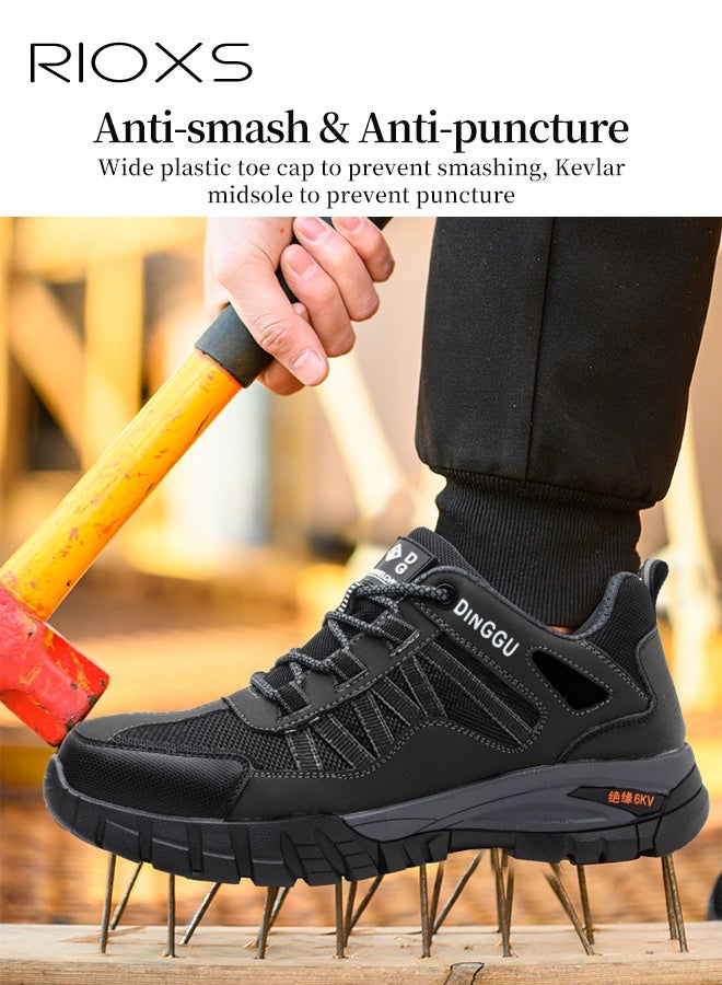 RIOXS Men's Athlesiure Shoes, Fashion Casual Hiking Sneakers, Casual Mens Walking Shoes, Durable Steel Toe Shoes For Men, Lightweight Indestructible Work Shoes, Breathable Slip Resistant Safety Sneakers, Comfortable Puncture Proof Shoes For Working/ Industry/ Outdoor Activities- Black Trainers - Image 2