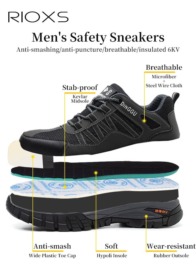 RIOXS Men's Athlesiure Shoes, Fashion Casual Hiking Sneakers, Casual Mens Walking Shoes, Durable Steel Toe Shoes For Men, Lightweight Indestructible Work Shoes, Breathable Slip Resistant Safety Sneakers, Comfortable Puncture Proof Shoes For Working/ Industry/ Outdoor Activities- Black Trainers - Image 5