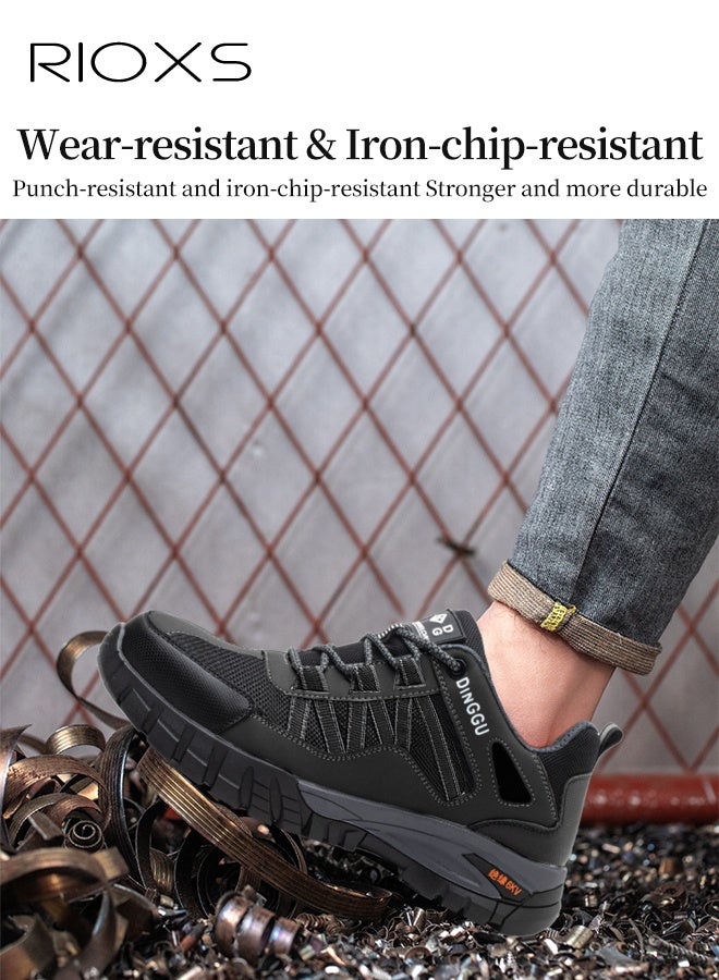 RIOXS Men's Athlesiure Shoes, Fashion Casual Hiking Sneakers, Casual Mens Walking Shoes, Durable Steel Toe Shoes For Men, Lightweight Indestructible Work Shoes, Breathable Slip Resistant Safety Sneakers, Comfortable Puncture Proof Shoes For Working/ Industry/ Outdoor Activities- Black Trainers - Image 3
