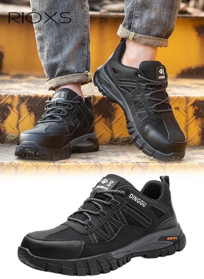 RIOXS Men's Athlesiure Shoes, Fashion Casual Hiking Sneakers, Casual Mens Walking Shoes, Durable Steel Toe Shoes For Men, Lightweight Indestructible Work Shoes, Breathable Slip Resistant Safety Sneakers, Comfortable Puncture Proof Shoes For Working/ Industry/ Outdoor Activities- Black Trainers - Image 1