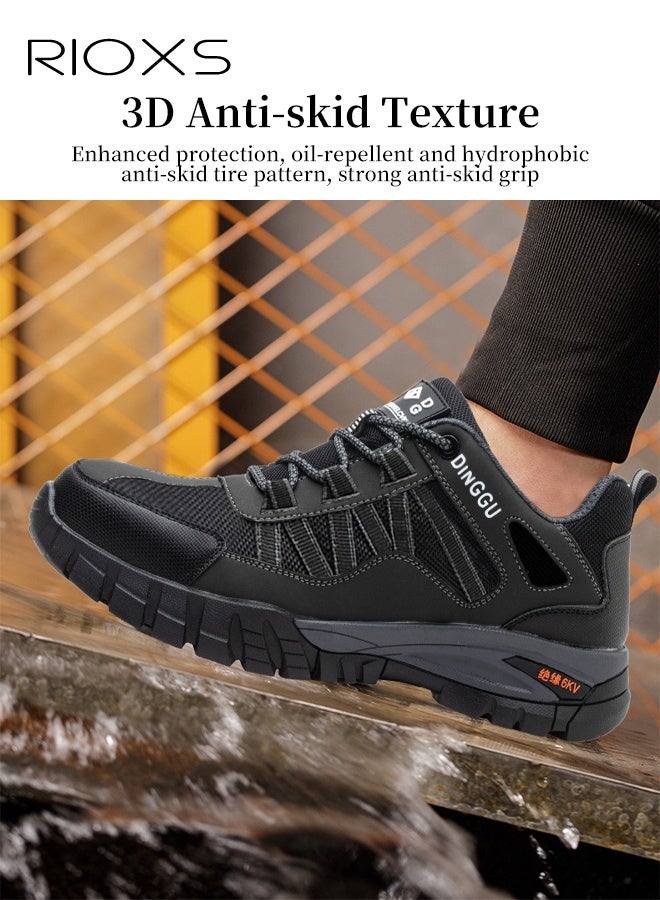 RIOXS Men's Athlesiure Shoes, Fashion Casual Hiking Sneakers, Casual Mens Walking Shoes, Durable Steel Toe Shoes For Men, Lightweight Indestructible Work Shoes, Breathable Slip Resistant Safety Sneakers, Comfortable Puncture Proof Shoes For Working/ Industry/ Outdoor Activities- Black Trainers - Image 4