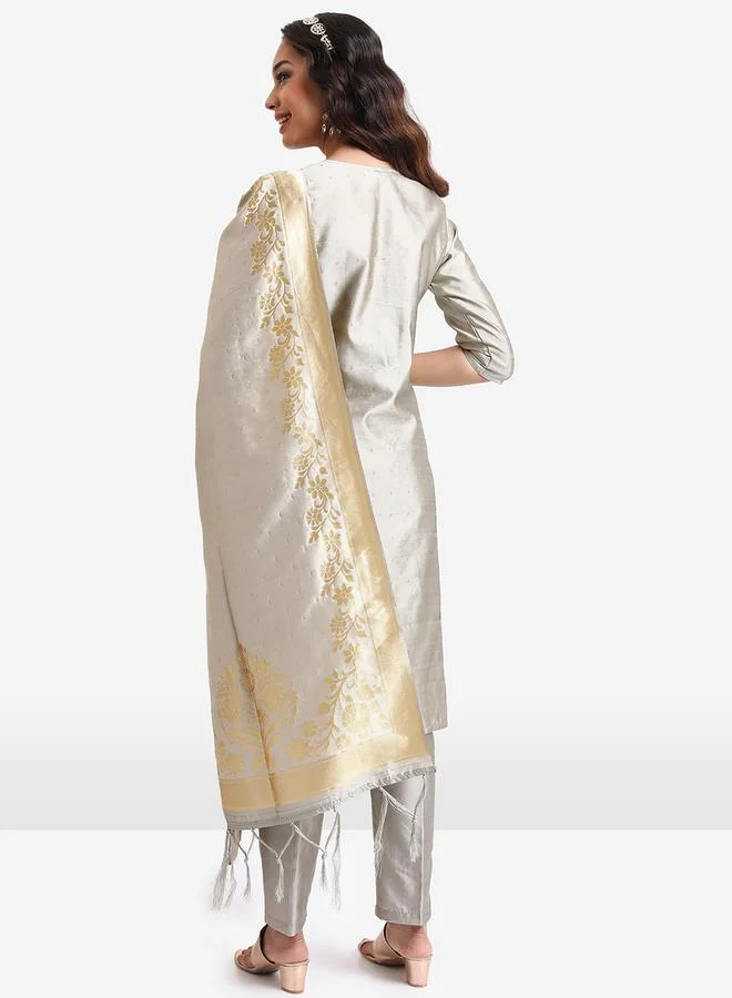 Vishudh Vishudh Women Grey Printed Kurta Set with Dupatta