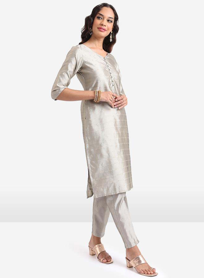 فيشود طقم كورتا نسائي رمادي مطبوع مع دوباتا - Image 5