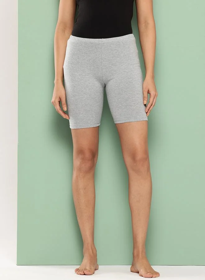 Leading Lady Grey Solid Cotton Lounge Shorts