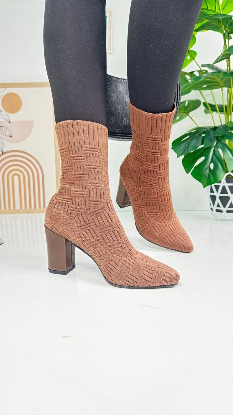 Nstil Casual Women's Boots High Thick Heels Knit Flexible Pointed Toe Scratch Sole Comfortable Bootie 168  - Image 3