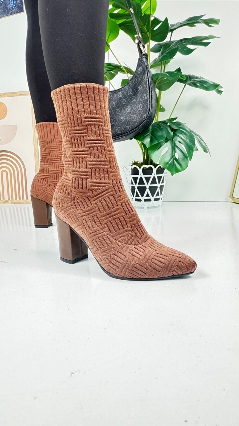 Nstil Casual Women's Boots High Thick Heels Knit Flexible Pointed Toe Scratch Sole Comfortable Bootie 168  - Image 5