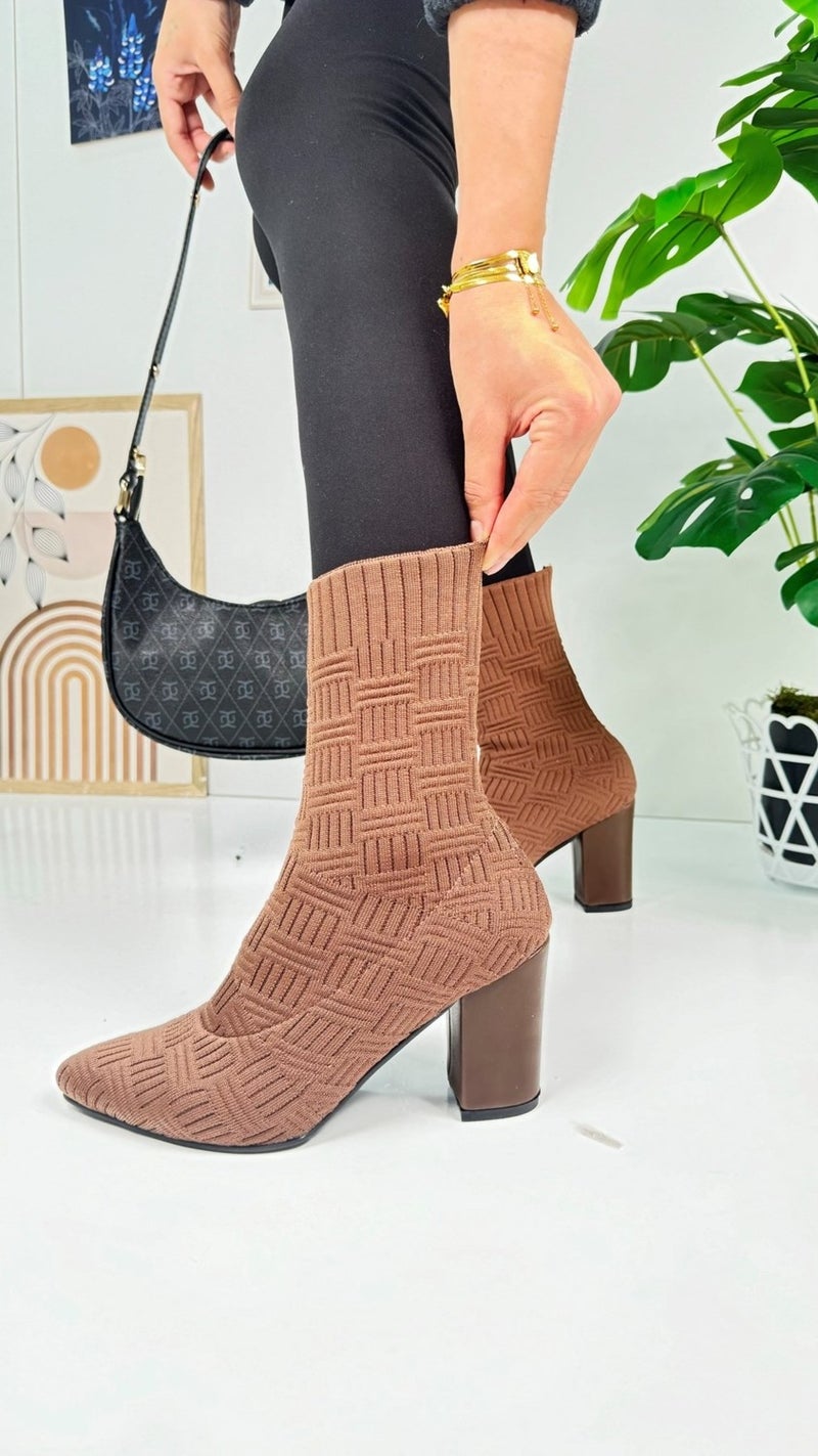 Nstil Casual Women's Boots High Thick Heels Knit Flexible Pointed Toe Scratch Sole Comfortable Bootie 168  - Image 4