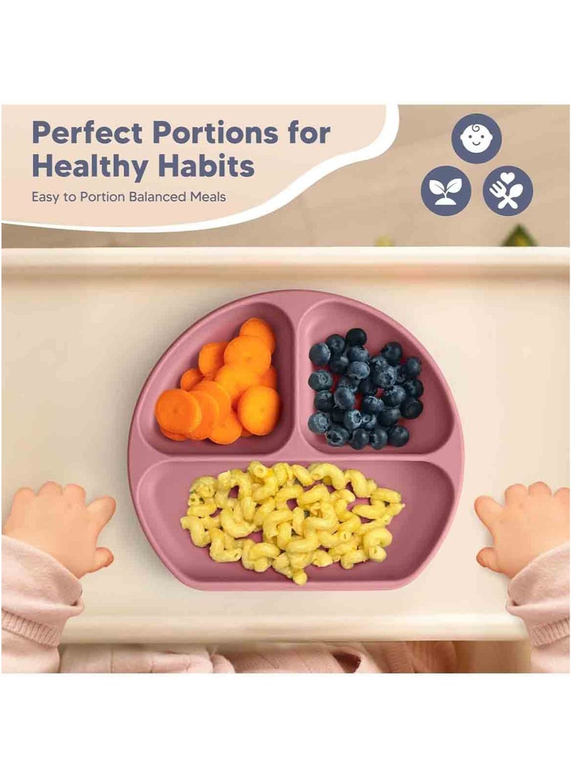 MarlaMall 5-Pieces Silicone Baby Feeding Set, Baby Led Weaning Supplies with Suction Bowl and Divided Plate, Wooden Spoon and Fork, Toddler Tableware Set with Adjustable Soft Silicone Bib - Image 5