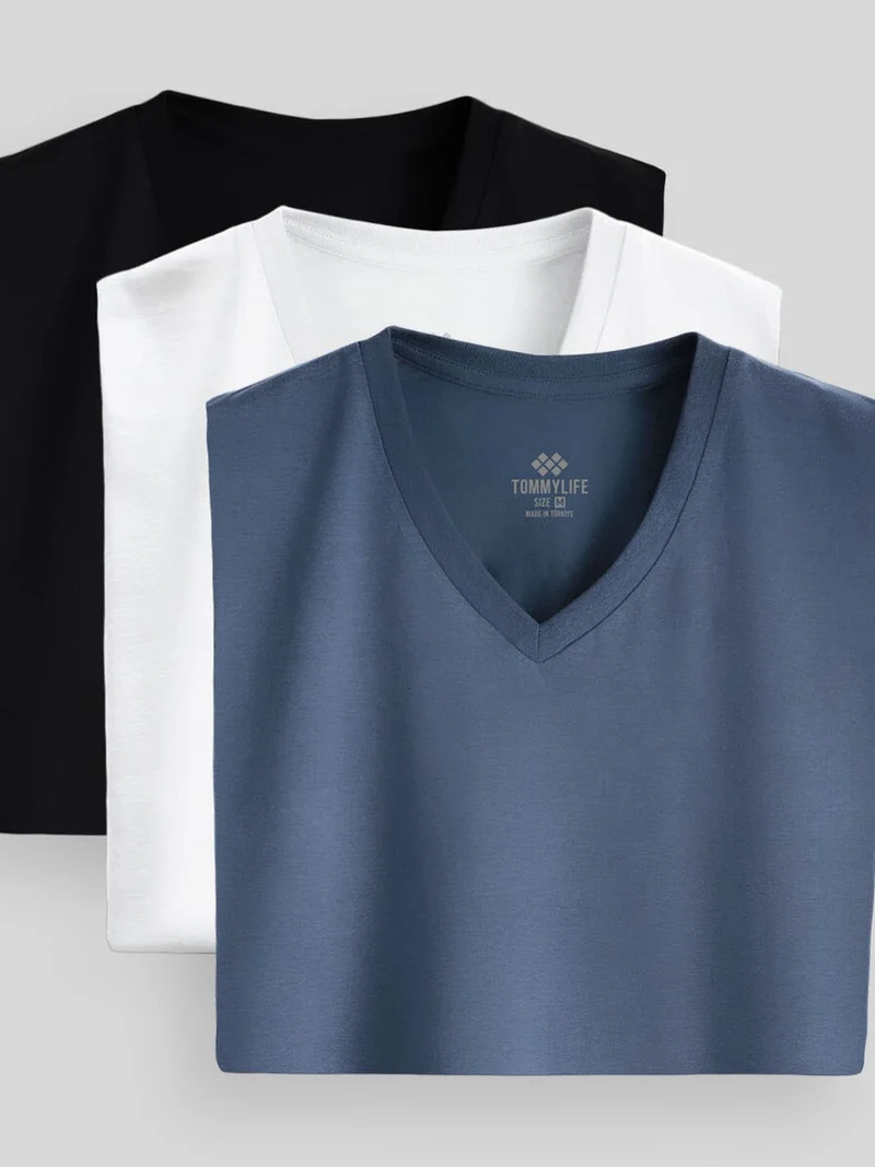تومي لايف TOMMY Men's Cotton Elastane V-Neck T-Shirt
