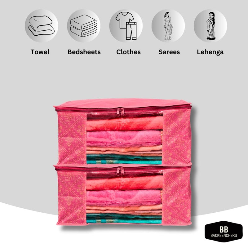 BB BACKBENCHERS Saree CoverBagsOrganizer For Wardrobe Foldable Saree Covers With Zip Multipurpose Storage Bag For Suit Lehanga Dress Packing With Transparent Window Pack of 6 PinkSatiya - Image 4