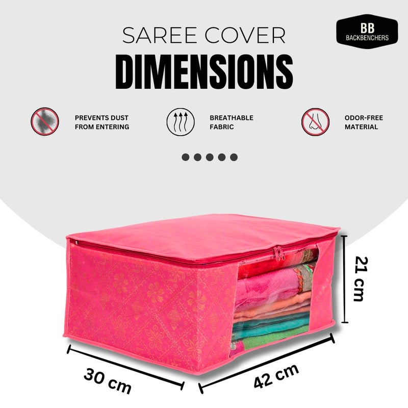 BB BACKBENCHERS Saree CoverBagsOrganizer For Wardrobe Foldable Saree Covers With Zip Multipurpose Storage Bag For Suit Lehanga Dress Packing With Transparent Window Pack of 6 PinkSatiya - Image 3