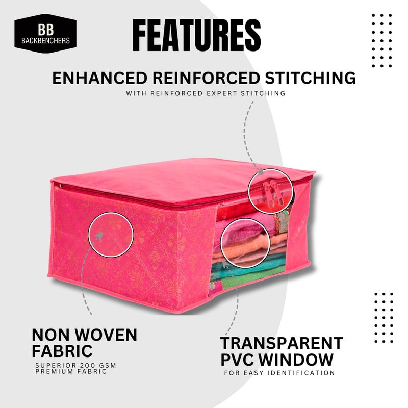 BB BACKBENCHERS Saree CoverBagsOrganizer For Wardrobe Foldable Saree Covers With Zip Multipurpose Storage Bag For Suit Lehanga Dress Packing With Transparent Window Pack of 6 PinkSatiya - Image 2