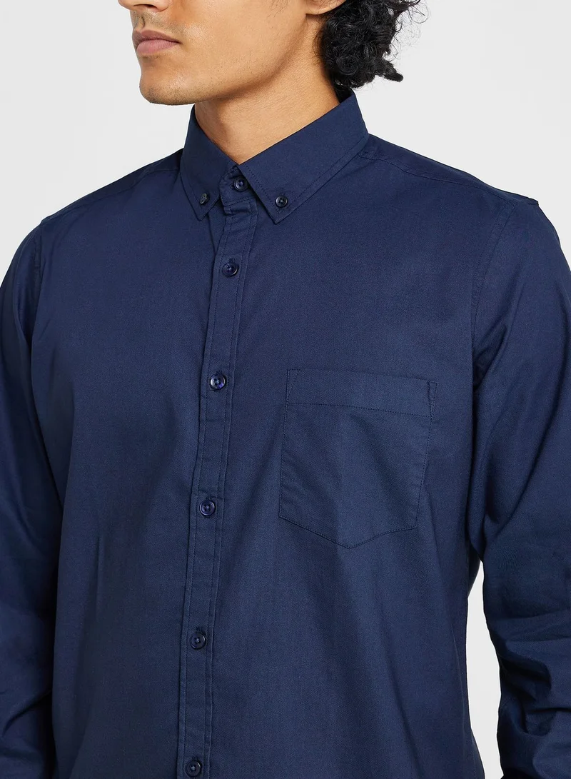 سفنتي فايف Cotton-Elastane Casual Single Pocket Shirt