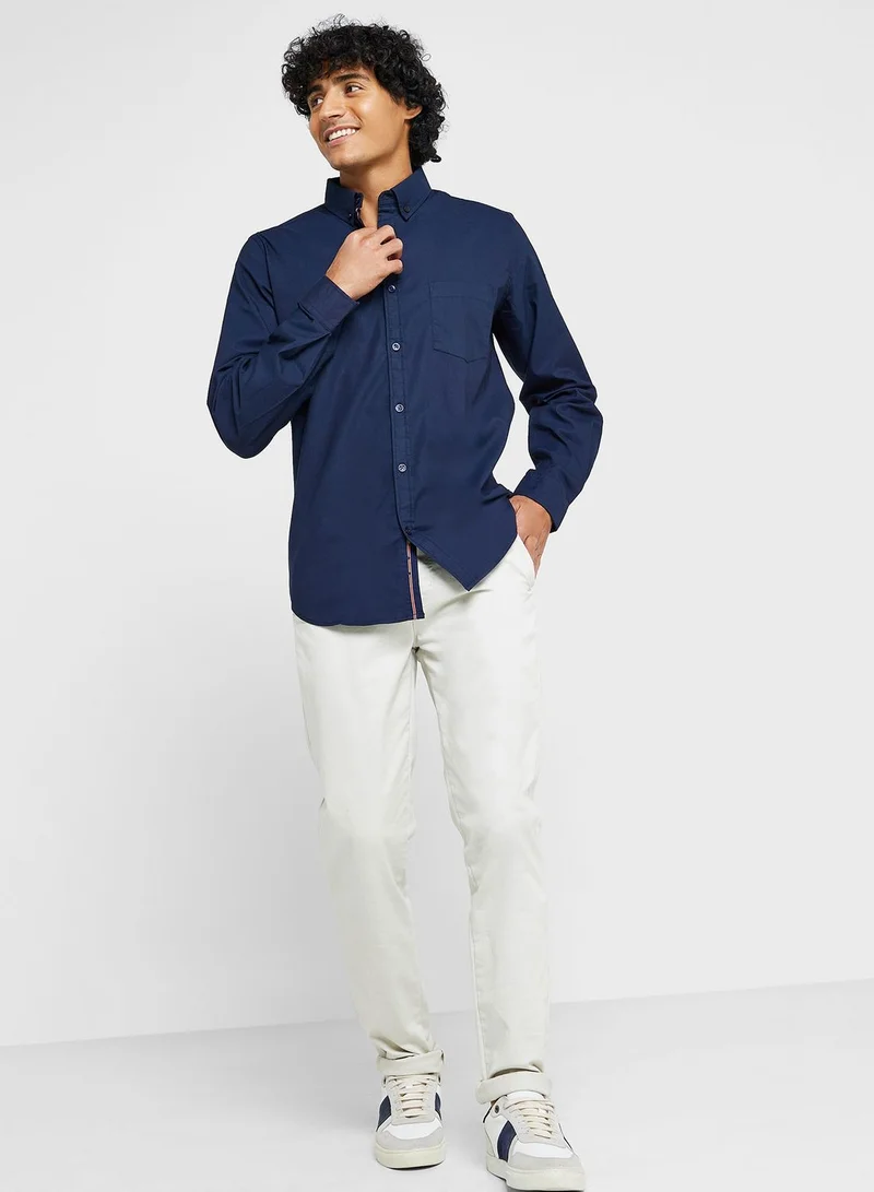 سفنتي فايف Cotton-Elastane Casual Single Pocket Shirt