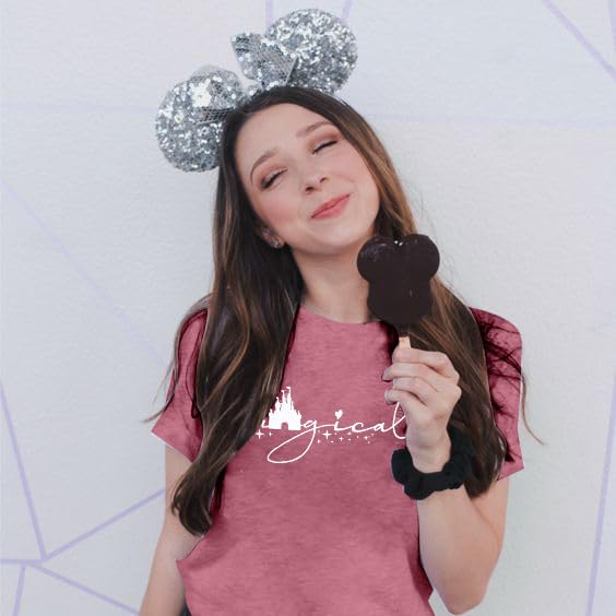 UNIQUEONE Magical Shirt for Women Magic Kingdom Tshirt Family Vacation Tee Castle Graphic Short Sleeve Tops Pink - Image 3