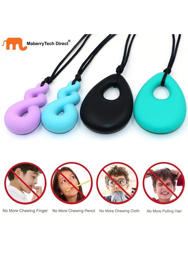 MaberryTech Direct Chew Necklace for Boys and Girls, Silicone Chew Toys for Kids Teardrop Twist Pendants, Chewy Necklace Sensory for Autism or Oral Motor Special Needs BPA Free - 4 PCS Set  - Image 4