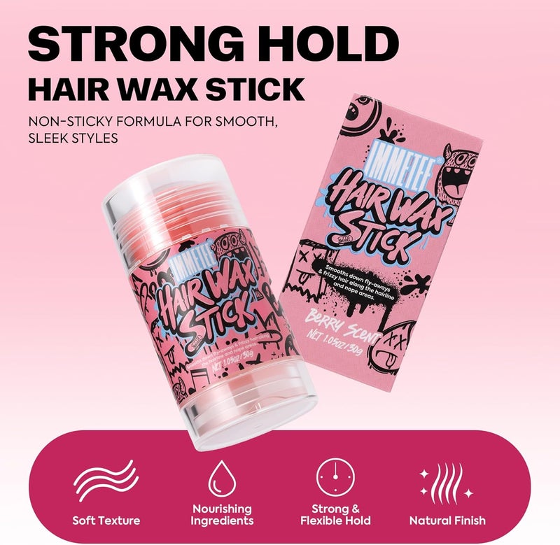 Immetee All user friendly build Hair Wax Stick Womens, Frizz & Flyaways Hair Tamer Stick, Not Greasy, No Residue, Hair Wigs Edge Control Slick Gel for Hairstyling,1.05oz/30g (Blueberry) General compatible design - Image 5