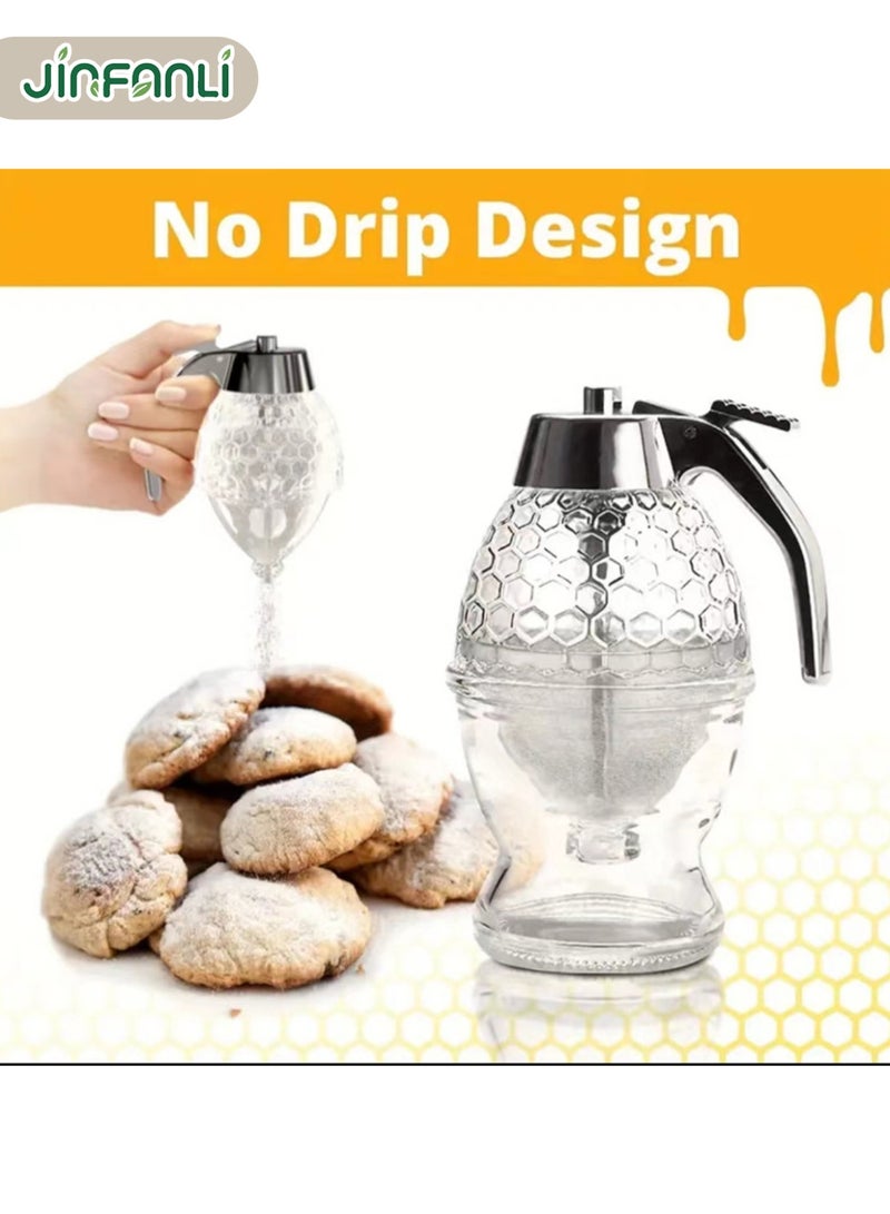 جين فان ل أنا موزع عسل بلاستيكي مضاد للتنقيط - موزع شراب القيقب بلاستيكي - برطمان عسل جميل على شكل قرص عسل - برطمان عسل مع حامل - Image 3