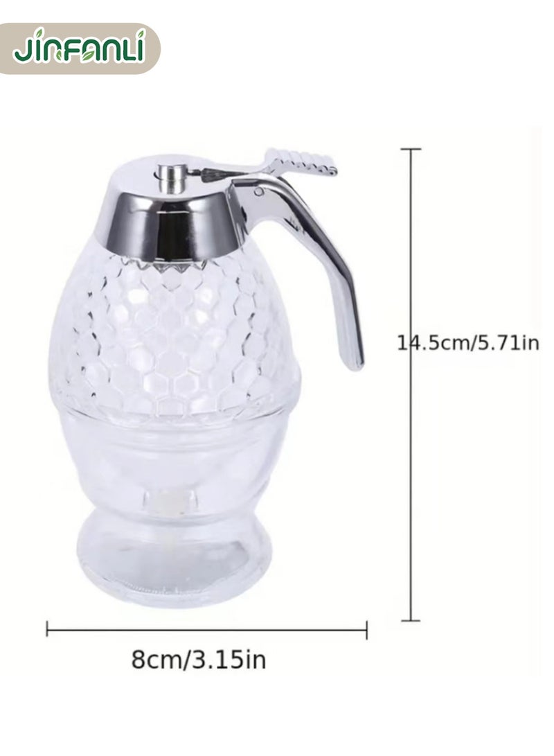 جين فان ل أنا موزع عسل بلاستيكي مضاد للتنقيط - موزع شراب القيقب بلاستيكي - برطمان عسل جميل على شكل قرص عسل - برطمان عسل مع حامل - Image 5