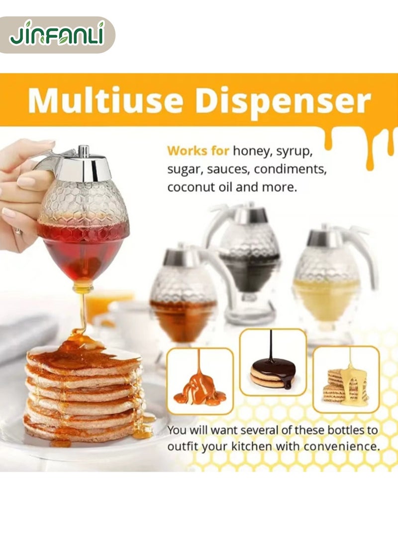 جين فان ل أنا موزع عسل بلاستيكي مضاد للتنقيط - موزع شراب القيقب بلاستيكي - برطمان عسل جميل على شكل قرص عسل - برطمان عسل مع حامل - Image 4