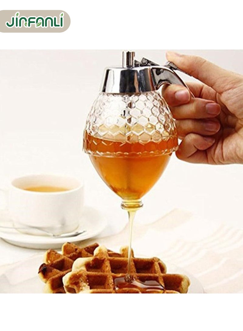 جين فان ل أنا موزع عسل بلاستيكي مضاد للتنقيط - موزع شراب القيقب بلاستيكي - برطمان عسل جميل على شكل قرص عسل - برطمان عسل مع حامل - Image 2