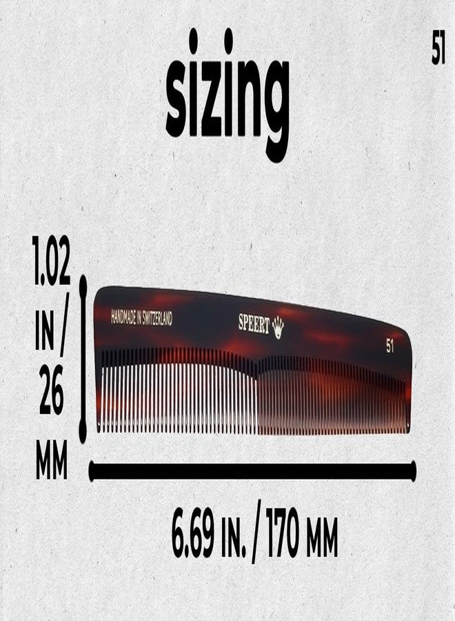 Speert #51 Handmade Wide Narrow Tooth Comb Tortoise Havana Acetate Thick Coarse Curly Thin Fine Straight Hair Detangling Parting Grooming Teasing Hair Styling Hairdresser Barber Hairdressing Wet Dry - Image 3