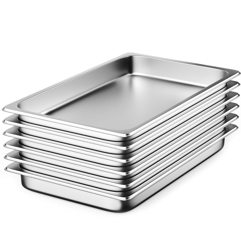 ZeroPone 6 Pack Hotel Pans Full Size 2.5" Deep Stainless Steel Steam Table Pan, 20.8" L x 12.8" W 22 Gauge Metal Commercial Catering Food Pans Anti Jam Food Storage Containers - Image 1