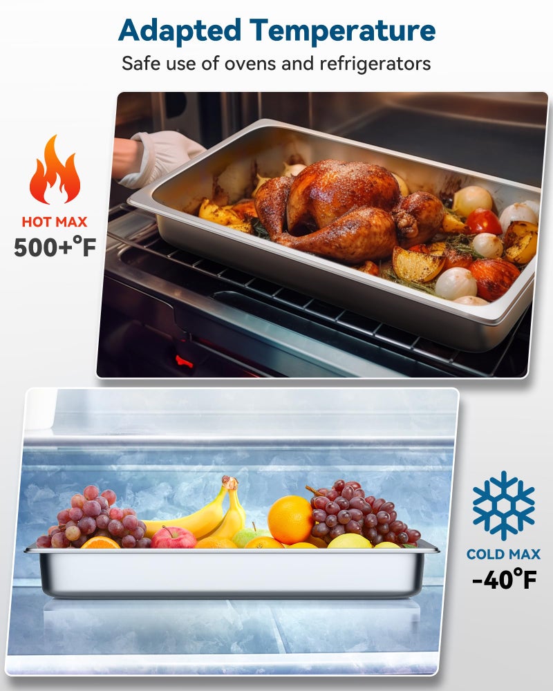 ZeroPone 6 Pack Hotel Pans Full Size 2.5" Deep Stainless Steel Steam Table Pan, 20.8" L x 12.8" W 22 Gauge Metal Commercial Catering Food Pans Anti Jam Food Storage Containers - Image 4