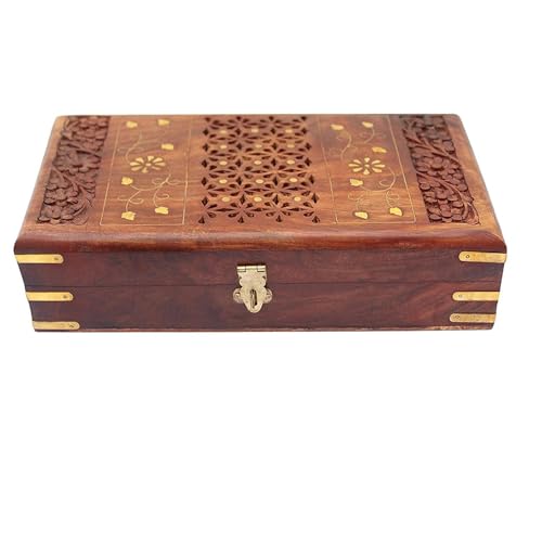 ZYNTIX Vanity Box Jali Brass Design Decorative Case Kit storage boxes big box jewellery box organisers Vanity Organiser for Women, jewellery box for girls (12 x 8 Inch) - Image 1