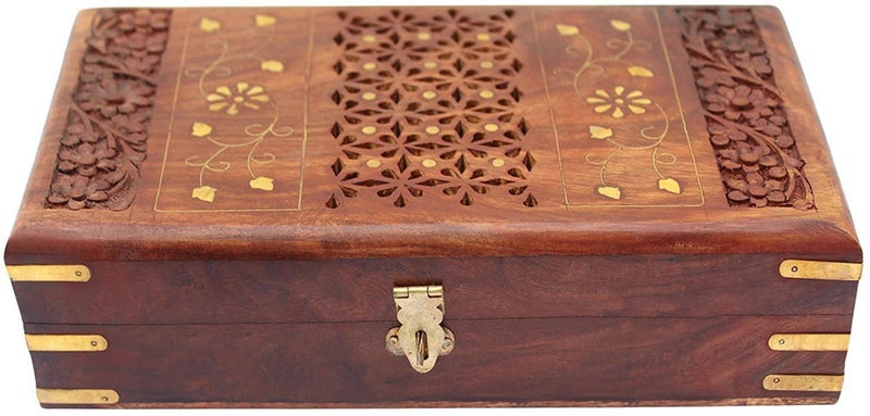ZYNTIX Vanity Box Jali Brass Design Decorative Case Kit storage boxes big box jewellery box organisers Vanity Organiser for Women, jewellery box for girls (12 x 8 Inch) - Image 3