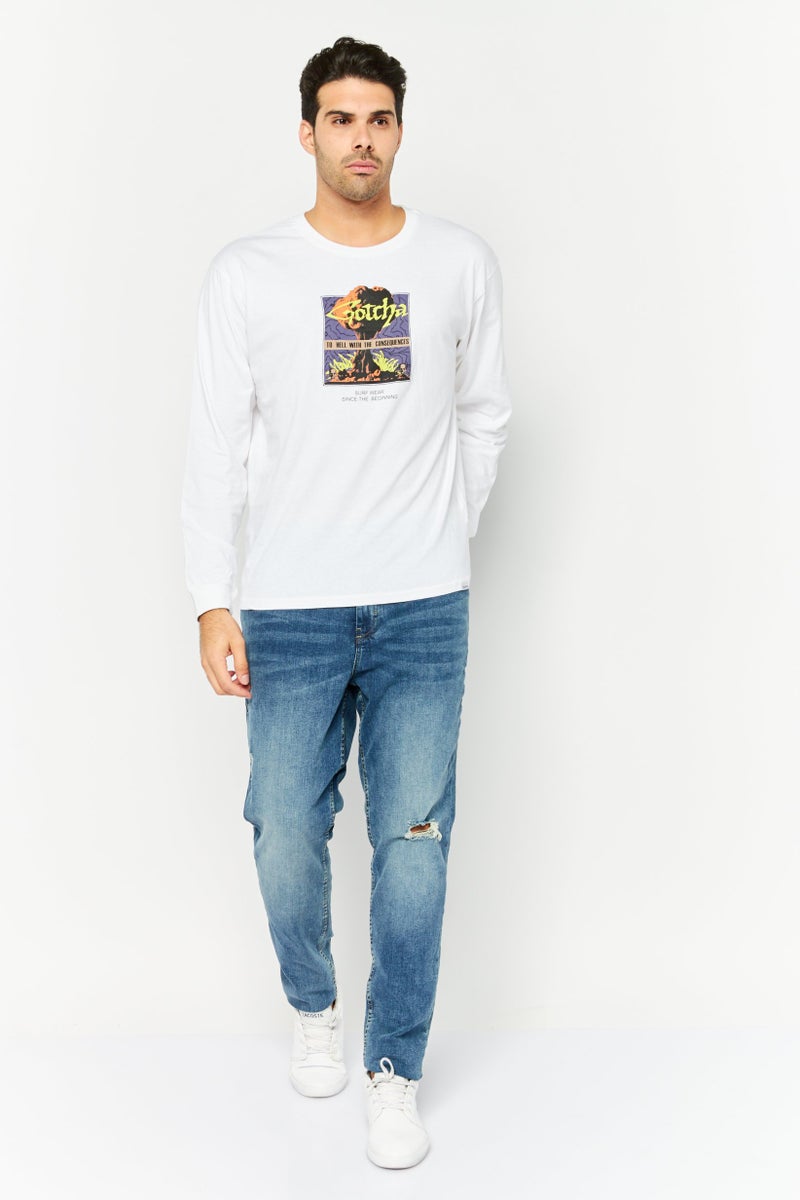 Gotcha تي شيرت رجالي بأكمام قصيرة وياقة دائرية، مطبوع برسومات، أبيض - Image 2