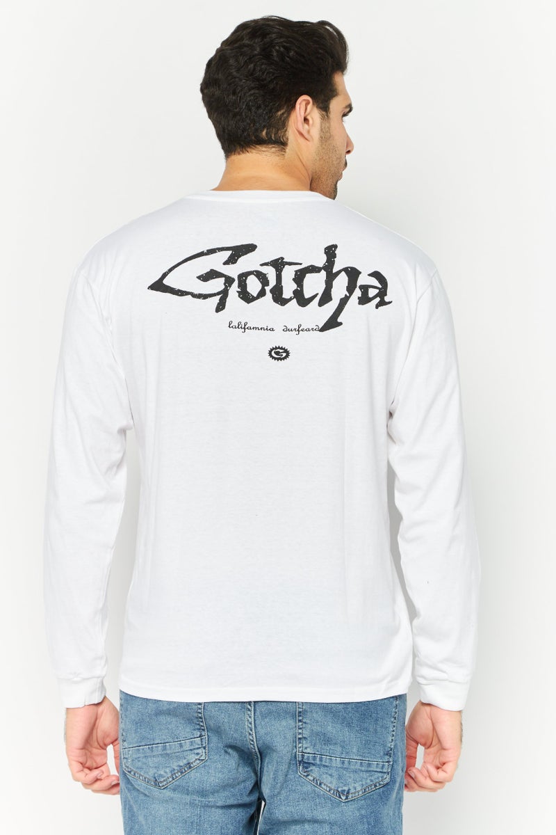 Gotcha تي شيرت رجالي بأكمام قصيرة وياقة دائرية، مطبوع برسومات، أبيض - Image 4