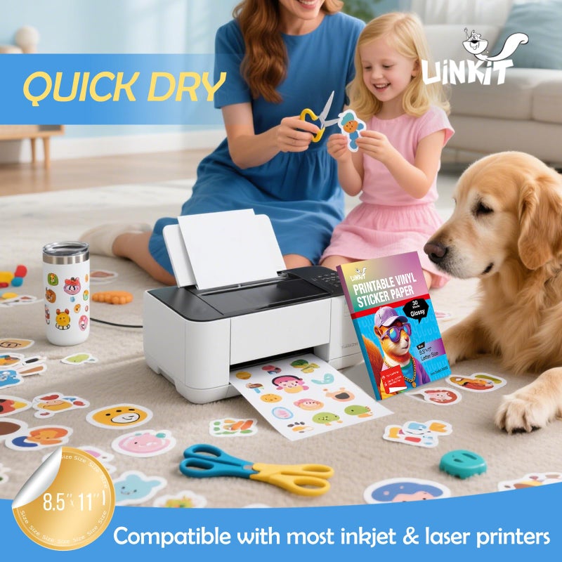 Uinkit 105 Sheets Premium Printable Vinyl Sticker Paper for Inkjet Printer Cricut,included 100Sheets Glossy and 5Sheets Transparent Label Waterproof Adhesive Dries Quickly Tear-Resistant, Removable - Image 4