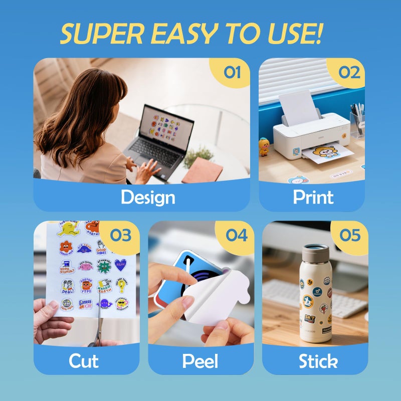 Uinkit 105 Sheets Premium Printable Vinyl Sticker Paper for Inkjet Printer Cricut,included 100Sheets Glossy and 5Sheets Transparent Label Waterproof Adhesive Dries Quickly Tear-Resistant, Removable - Image 5