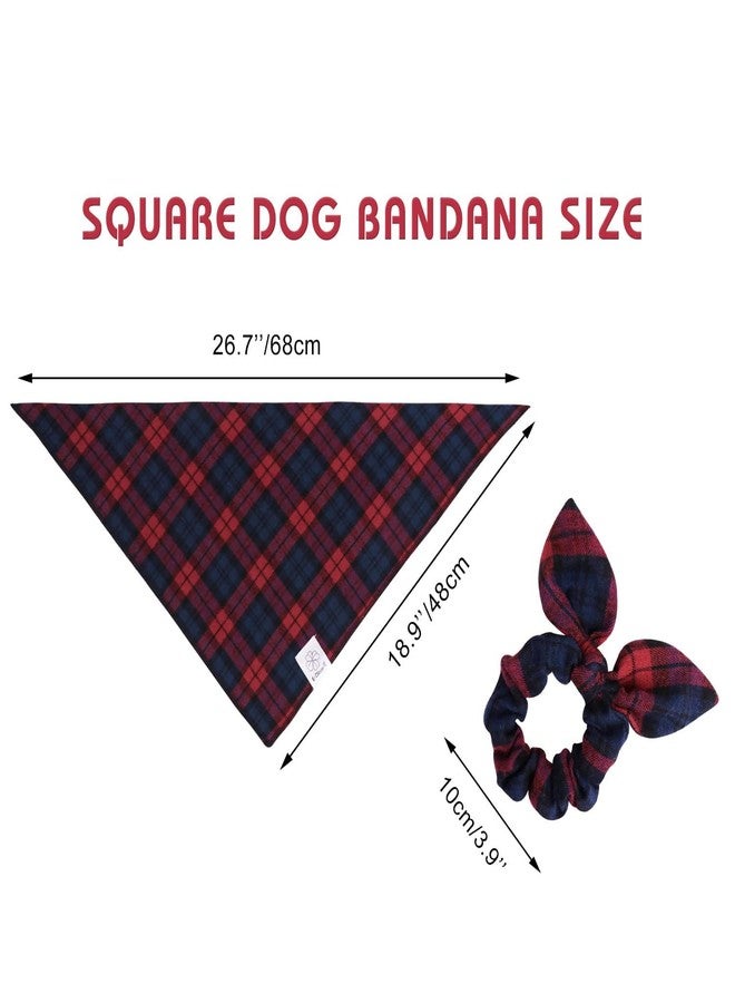 E-Clover Red Dog Bandanas & Matching Scrunchie Set Plaid Dog Scarf Bibs for Medium Large Dogs Girl Boy Pet Owner Gift Blue Valentine - Image 4