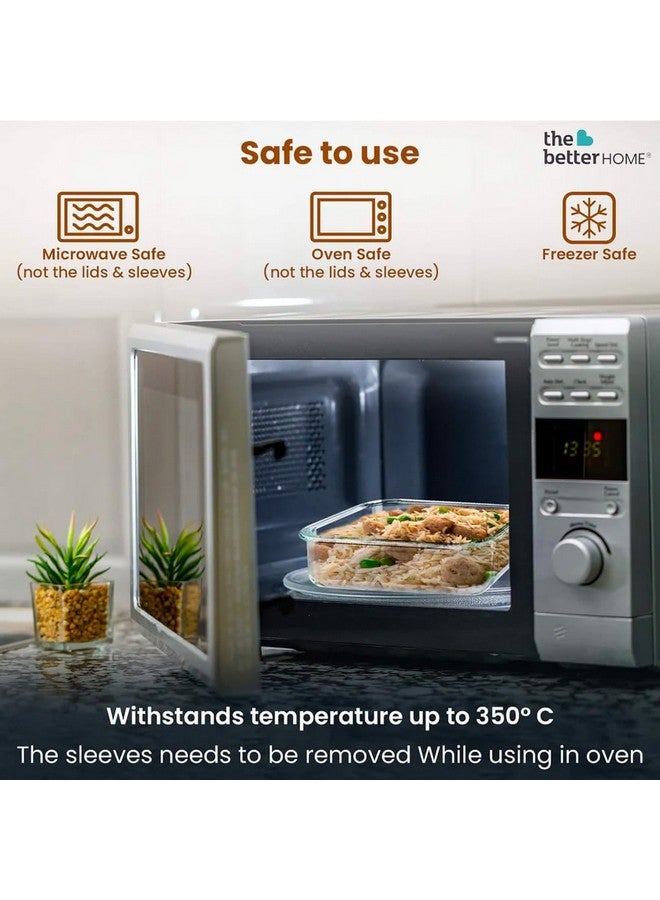 The Better Home Borosilicate Glass Food Containers Set of 3 Blue | Silicone Sleeves & Lock Lids | Kitchen containers set | Microwave-Safe Fridge Storage Boxes | Glass Lunch Box | 1050ml 640ml 370ml - Image 2