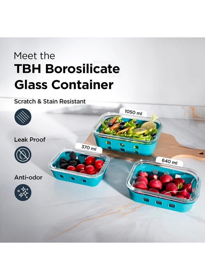 The Better Home Borosilicate Glass Food Containers Set of 3 Blue | Silicone Sleeves & Lock Lids | Kitchen containers set | Microwave-Safe Fridge Storage Boxes | Glass Lunch Box | 1050ml 640ml 370ml - Image 3