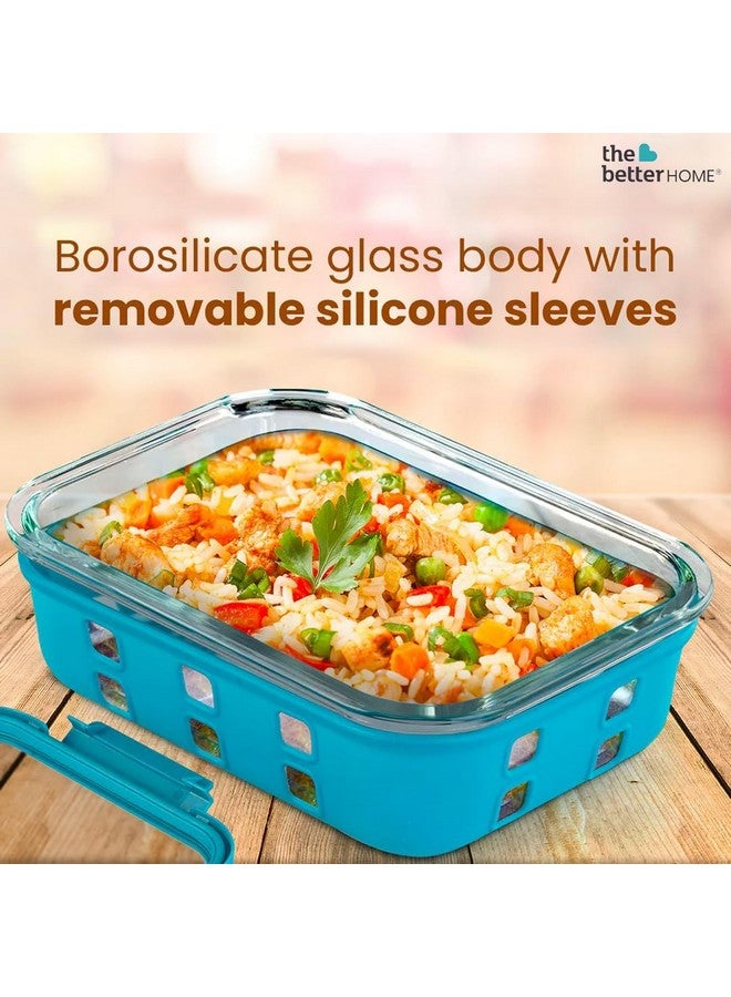 The Better Home Borosilicate Glass Food Containers Set of 3 Blue | Silicone Sleeves & Lock Lids | Kitchen containers set | Microwave-Safe Fridge Storage Boxes | Glass Lunch Box | 1050ml 640ml 370ml - Image 5