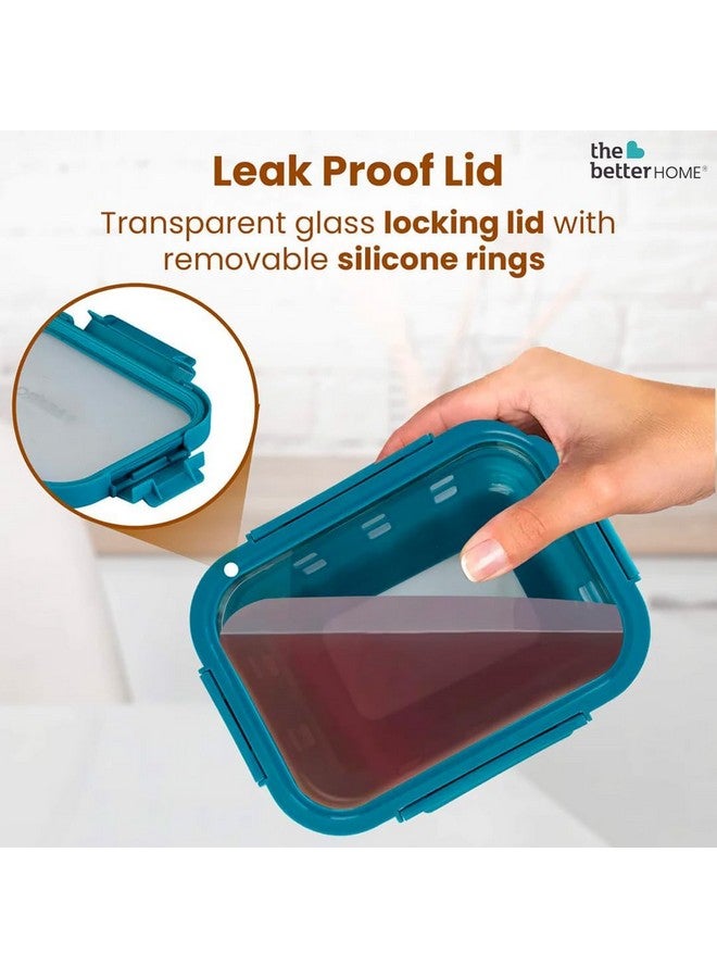 The Better Home Borosilicate Glass Food Containers Set of 3 Blue | Silicone Sleeves & Lock Lids | Kitchen containers set | Microwave-Safe Fridge Storage Boxes | Glass Lunch Box | 1050ml 640ml 370ml - Image 4