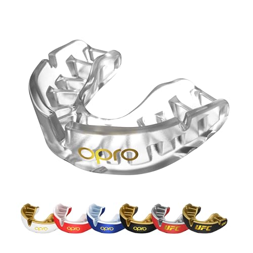 OPRO Gold Level Mouth Guard – Moldable Mouthguard with Superior Comfort, Fit, and Multi-Layer Protection for Boxing, MMA, BJJ, & Football Mouthpiece – Includes Mouth Guard Case (Junior, Clear) - Image 1